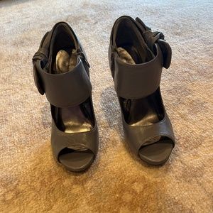 Gray leather heels